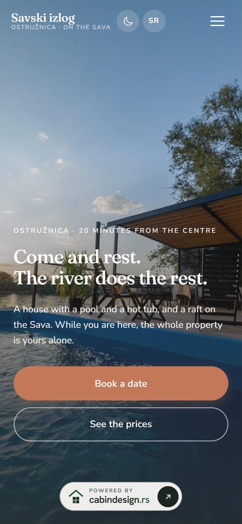 Home page of the Savski izlog website: sunset over the Sava